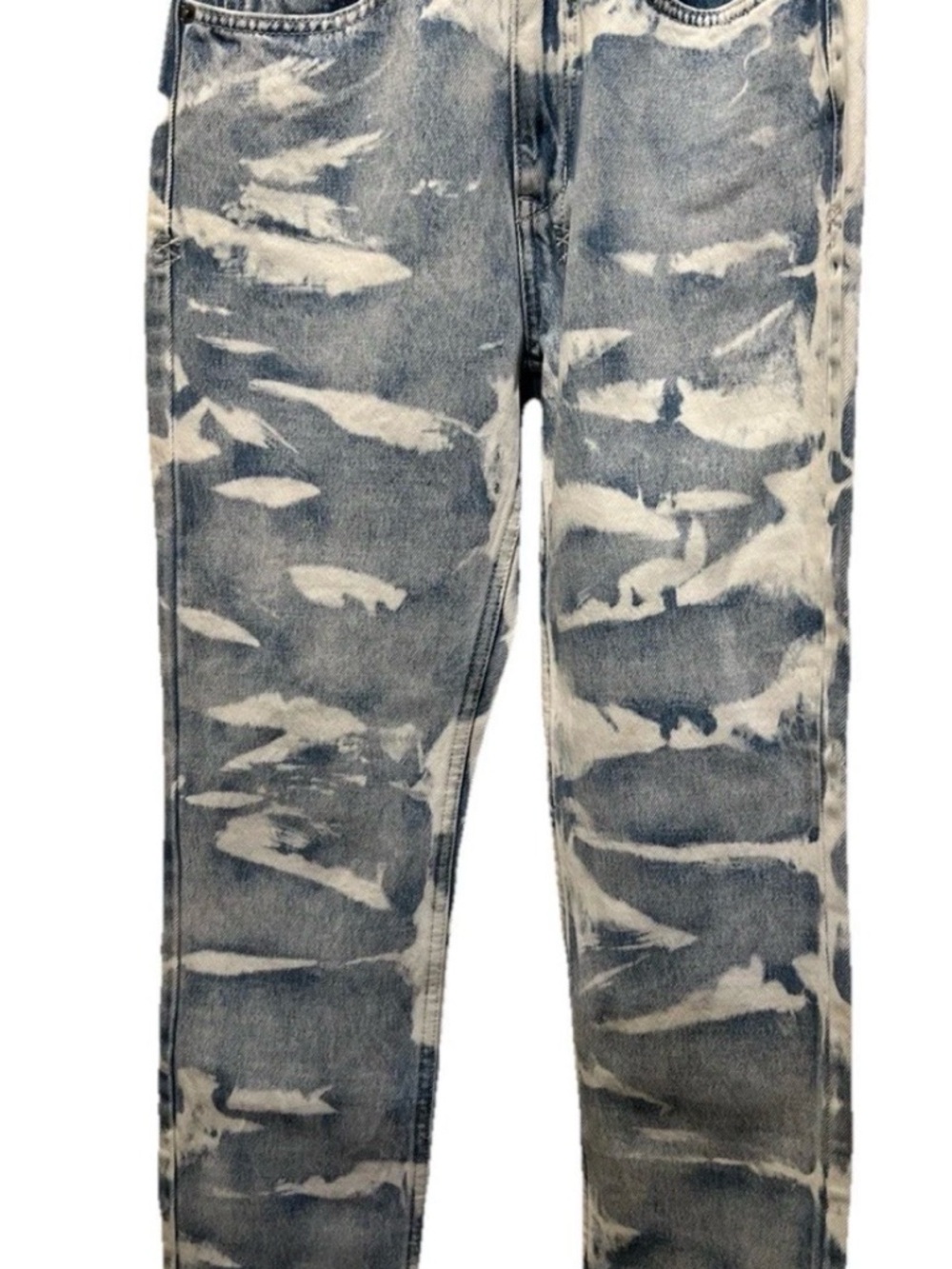 Ksubi Bleach-Pattern Cropped Jeans in Blue & White